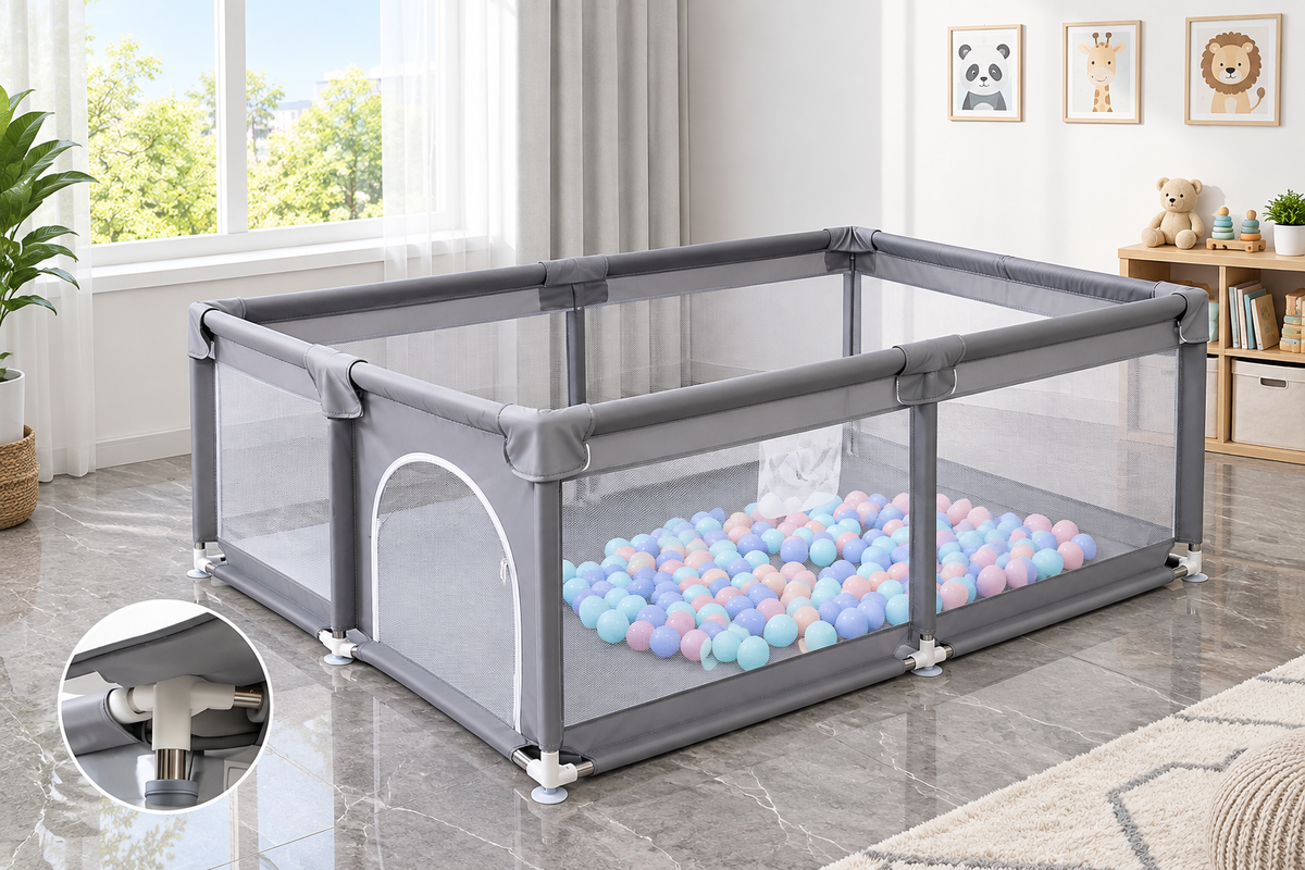 Parc de jeu pour bébé gris | Lüma Discovery