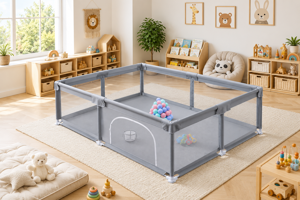 Parc de jeu pour bébé gris | Lüma Discovery
